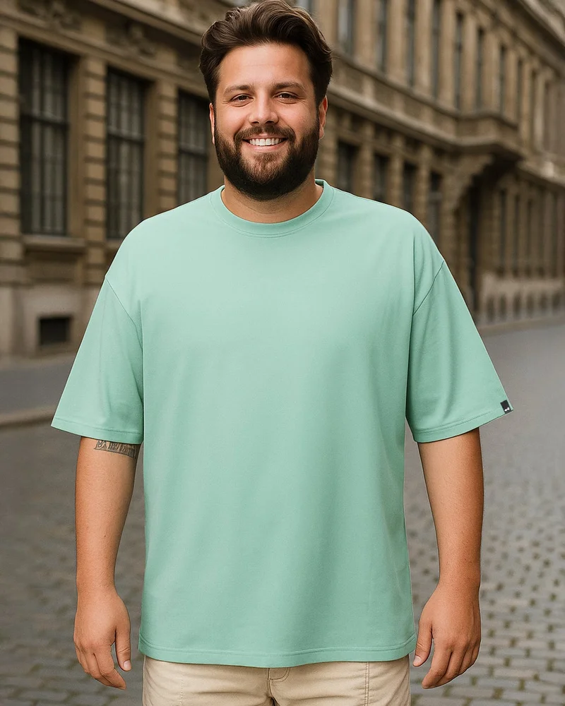 bewakoof Men's Granite Green Oversized Plus Size T-shirt